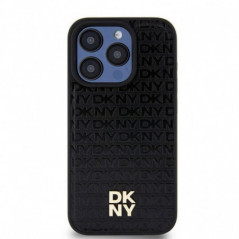 Apple iPhone 15 Pro Hülle DKNY Pu Repeat Pattern Stack Logo MagSAFE  Schwarz