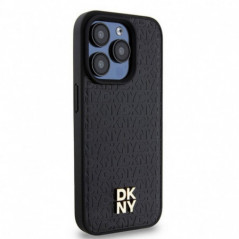 Apple iPhone 15 Pro Hülle DKNY Pu Repeat Pattern Stack Logo MagSAFE  Schwarz