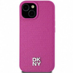 Apple iPhone 15 Hülle DKNY Pu Repeat Pattern Stack Logo MagSAFE  Rosa