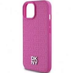 Apple iPhone 15 Hülle DKNY Pu Repeat Pattern Stack Logo MagSAFE  Rosa