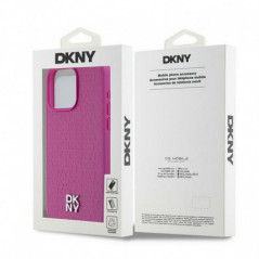 Apple iPhone 15 Pro Max Hülle DKNY Pu Repeat Pattern Stack Logo MagSAFE  Rosa