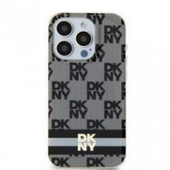 Apple iPhone 15 Hülle DKNY Checkered Pattern Printed Stripes MagSAFE  Schwarz