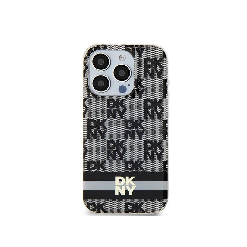 Apple iPhone 15 Plus Hülle DKNY Checkered Pattern Printed Stripes MagSAFE  Schwarz