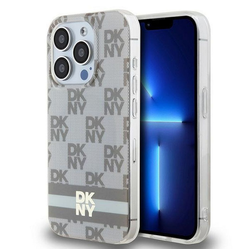 Apple iPhone 14 Pro Max Hülle DKNY Checkered Pattern Printed Stripes MagSAFE  Beige