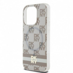 Apple iPhone 14 Pro Max Hülle DKNY Checkered Pattern Printed Stripes MagSAFE  Beige