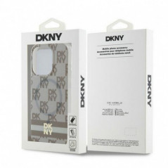 Apple iPhone 14 Pro Max Hülle DKNY Checkered Pattern Printed Stripes MagSAFE  Beige
