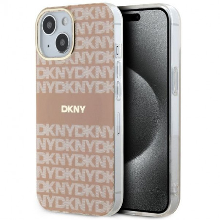 Apple iPhone 15 Plus Hülle DKNY Repeat Texture Pattern Stripe MagSAFE  Rosa