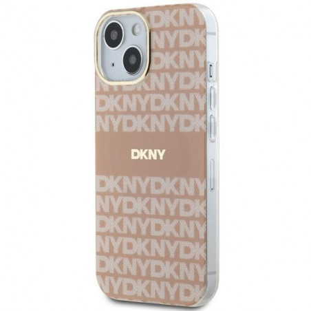 Apple iPhone 15 Plus Hülle DKNY Repeat Texture Pattern Stripe MagSAFE  Rosa