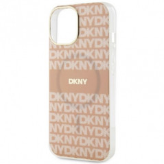 Apple iPhone 15 Plus Hülle DKNY Repeat Texture Pattern Stripe MagSAFE  Rosa