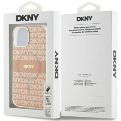 Apple iPhone 15 Plus Hülle DKNY Repeat Texture Pattern Stripe MagSAFE  Rosa