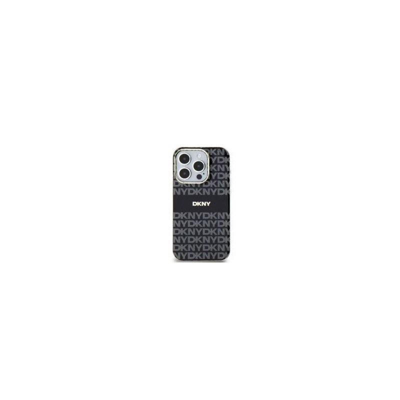 Apple iPhone 15 Plus Hülle DKNY Repeat Texture Pattern Stripe MagSAFE  Schwarz