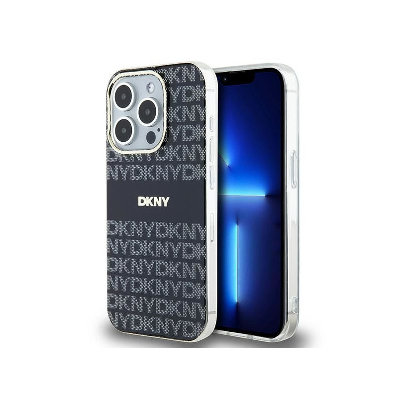 Apple iPhone 15 Pro Hülle DKNY Repeat Texture Pattern Stripe MagSAFE  Schwarz