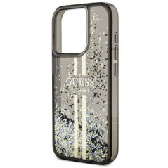 Apple iPhone 15 Pro Max Hülle Guess Liquid Glitter Gold Stripes Schwarz