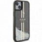 Apple iPhone 15 Hülle Guess Liquid Glitter Gold Stripes Schwarz
