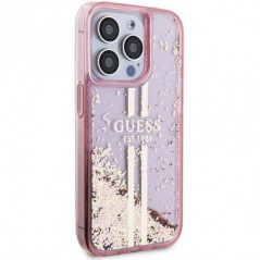 Apple iPhone 15 Pro Max Hülle Guess Liquid Glitter Gold Stripes Rosa