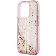 Apple iPhone 15 Pro Max Hülle Guess Liquid Glitter Gold Stripes Rosa