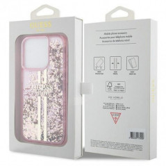 Apple iPhone 15 Pro Max Hülle Guess Liquid Glitter Gold Stripes Rosa