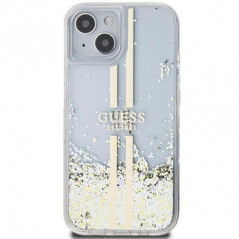 Apple iPhone 15 Plus Hülle Guess Liquid Glitter Gold Stripes Durchsichtbar