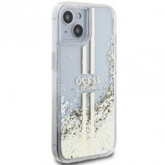 Apple iPhone 15 Plus Hülle Guess Liquid Glitter Gold Stripes Durchsichtbar