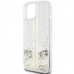 Apple iPhone 15 Plus Hülle Guess Liquid Glitter Gold Stripes Durchsichtbar