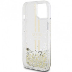 Apple iPhone 15 Plus Hülle Guess Liquid Glitter Gold Stripes Durchsichtbar