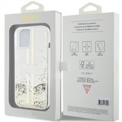 Apple iPhone 15 Plus Hülle Guess Liquid Glitter Gold Stripes Durchsichtbar