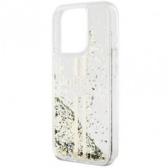 Apple iPhone 15 Pro Hülle Guess Liquid Glitter Gold Stripes Durchsichtbar