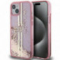 Apple iPhone 15 Plus Hülle Guess Liquid Glitter Gold Stripes Rosa