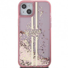 Apple iPhone 15 Plus Hülle Guess Liquid Glitter Gold Stripes Rosa