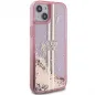 Apple iPhone 15 Plus Hülle Guess Liquid Glitter Gold Stripes Rosa