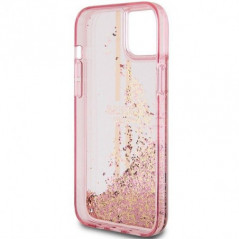 Apple iPhone 15 Plus Hülle Guess Liquid Glitter Gold Stripes Rosa