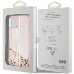 Apple iPhone 15 Plus Hülle Guess Liquid Glitter Gold Stripes Rosa