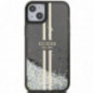 Apple iPhone 15 Plus Hülle Guess Liquid Glitter Gold Stripes Schwarz