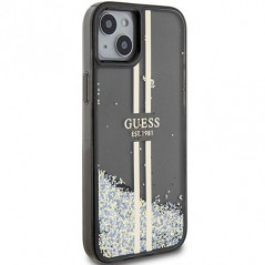 Apple iPhone 15 Plus Hülle Guess Liquid Glitter Gold Stripes Schwarz