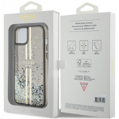 Apple iPhone 15 Plus Hülle Guess Liquid Glitter Gold Stripes Schwarz