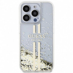 Apple iPhone 15 Pro Max Hülle Guess Liquid Glitter Gold Stripes Durchsichtbar