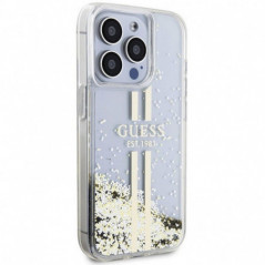 Apple iPhone 15 Pro Max Hülle Guess Liquid Glitter Gold Stripes Durchsichtbar