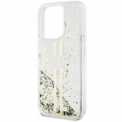 Apple iPhone 15 Pro Max Hülle Guess Liquid Glitter Gold Stripes Durchsichtbar