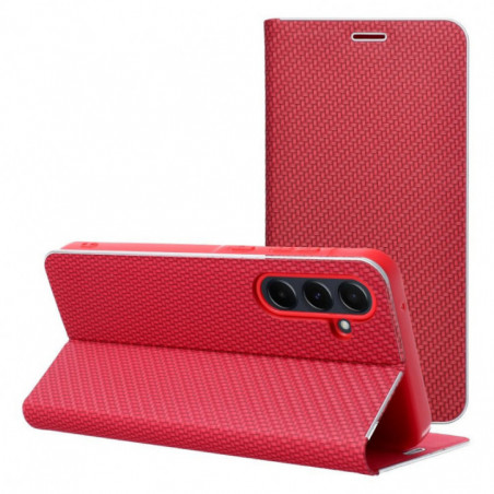 Samsung Galaxy A15 LTE Book Handytaschen LUNA Book Carbon Kohlenstoff-Faser, Elegant  Rot
