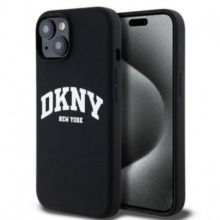 Apple iPhone 15 Hülle DKNY Silicone White Arch Logo MagSAFE  Schwarz