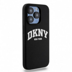 Apple iPhone 15 Plus Hülle DKNY Silicone White Arch Logo MagSAFE  Schwarz