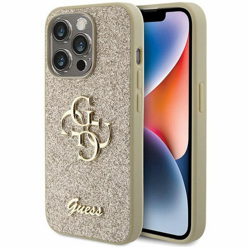 Apple iPhone 15 Pro Max Hülle Guess Fixed Glitter Big 4G Gold