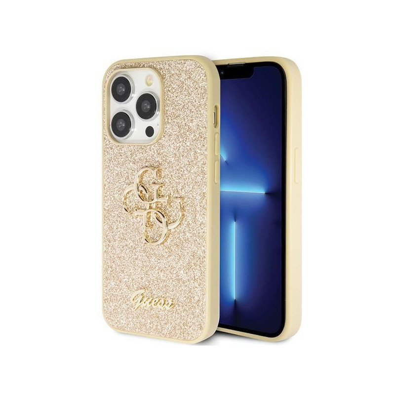 Apple iPhone 14 Pro Max Hülle Guess Fixed Glitter Big 4G Gold