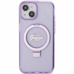 Apple iPhone 15 Plus Hülle Guess Glitter Script Logo - Ring stand MagSAFE  Lila (Purple)