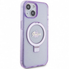 Apple iPhone 15 Plus Hülle Guess Glitter Script Logo - Ring stand MagSAFE  Lila (Purple)
