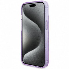 Apple iPhone 15 Plus Hülle Guess Glitter Script Logo - Ring stand MagSAFE  Lila (Purple)