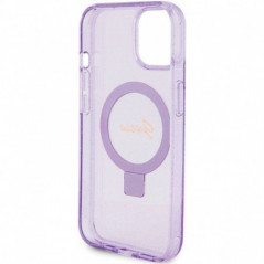 Apple iPhone 15 Plus Hülle Guess Glitter Script Logo - Ring stand MagSAFE  Lila (Purple)