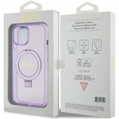 Apple iPhone 15 Plus Hülle Guess Glitter Script Logo - Ring stand MagSAFE  Lila (Purple)