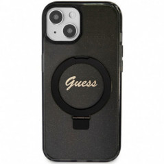 Apple iPhone 15 Plus Hülle Guess Glitter Script Logo - Ring stand MagSAFE  Schwarz