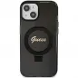 Apple iPhone 15 Plus Hülle Guess Glitter Script Logo - Ring stand MagSAFE  Schwarz